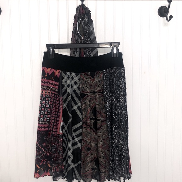 ARTSY❤️panelSKIRT w/Scarf Multi Print Soft Stretchy Waistband 30”x21” Easycare - Picture 3 of 8